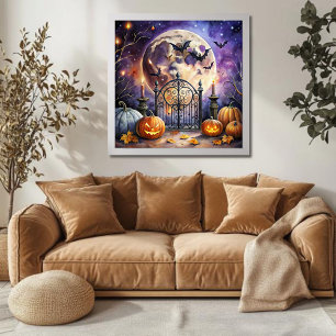 Póster Vintage Spooky Halloween Night Bat Poster