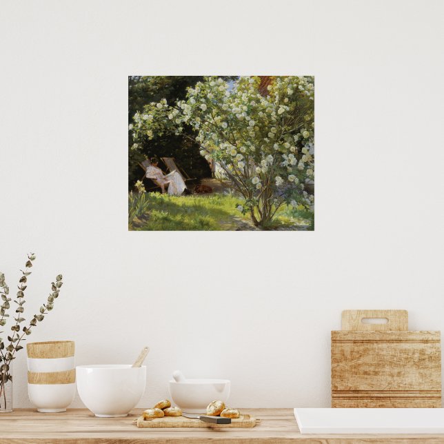 Póster Vintage Spring Country Garden con rosas blancas (Cocina)