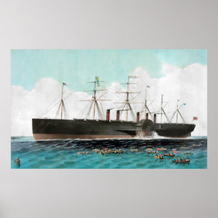 Póster Vintage SS Great Eastern Steamboat Painting (1858)