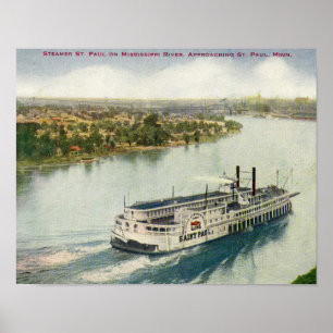 Póster Vintage St Paul Mississippi River Steamer Poster