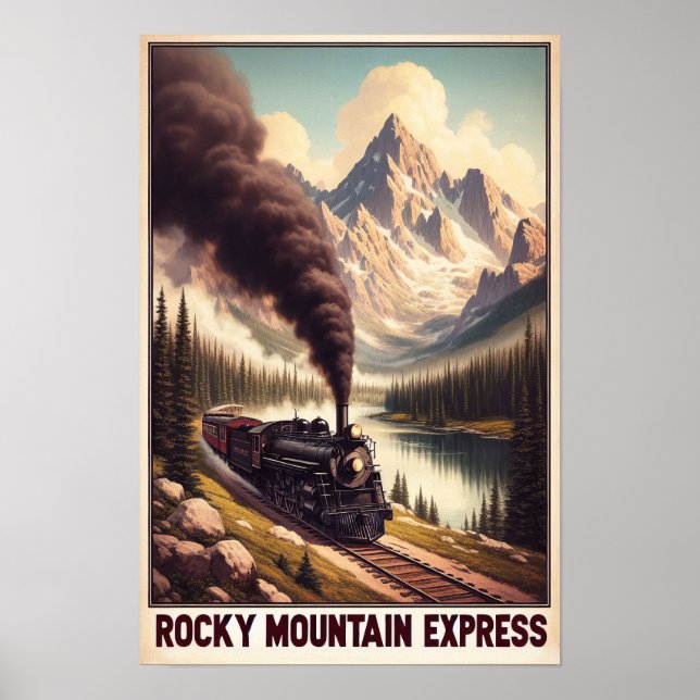 Póster Vintage Steam Train en un paisaje montañoso (Frente)