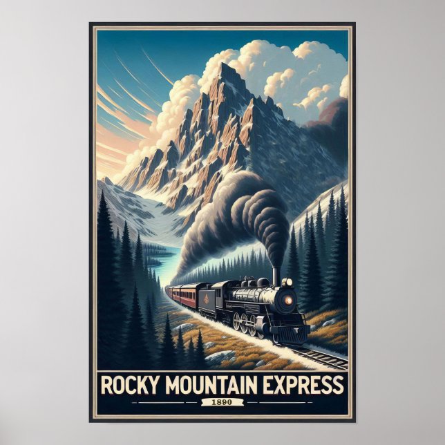 Póster Vintage Steam Train en un paisaje montañoso (Frente)