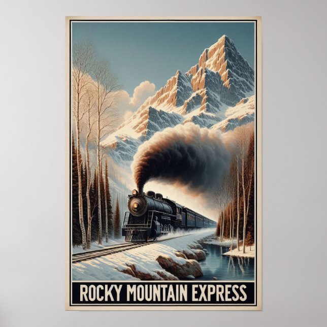 Póster Vintage Steam Train en un paisaje montañoso (Frente)