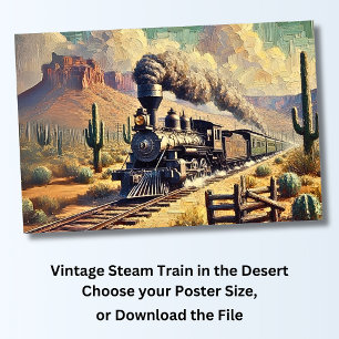 Póster Vintage Steam Train in the Desert, Railroad