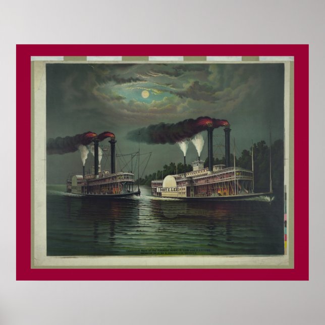 Póster Vintage Steamboat On The Mississippi Lithograph (Frente)