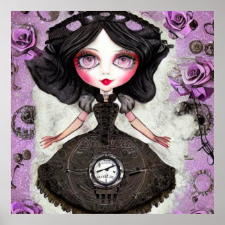 Póster Vintage Steampunk Clock Dress Doll