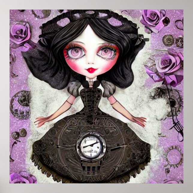 Póster Vintage Steampunk Clock Dress Doll (Frente)