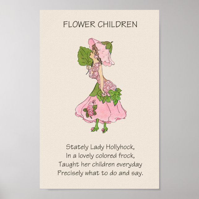 Póster Vintage Storybook Flower Children HOLLYHOCK (Frente)