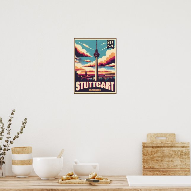 Póster Vintage Stuttgart TV Tower Fernsehturm regalo alem (Cocina)