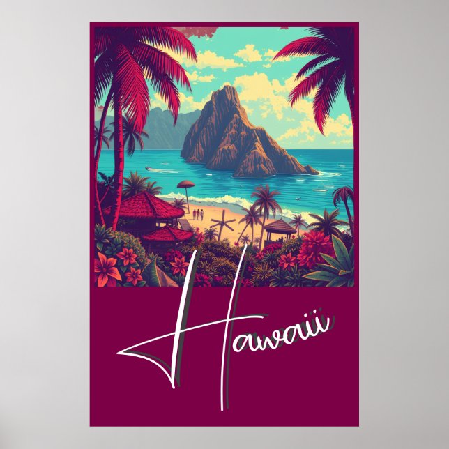 Póster Vintage Style Hawaiian Travel Honolulu Mid-Pacific (Frente)