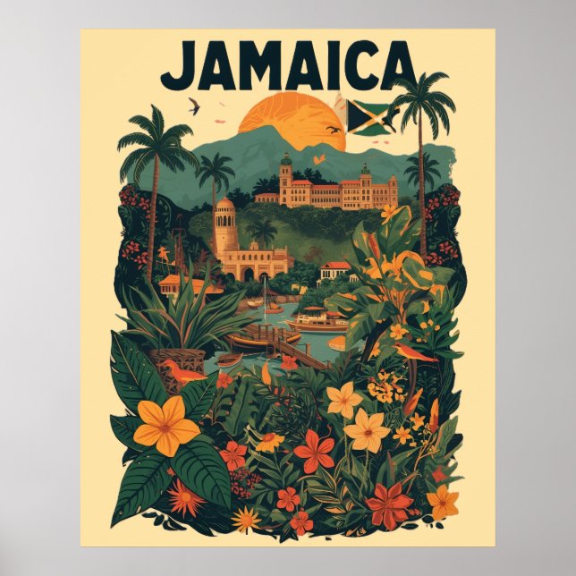 Póster Vintage Style Jamaica Travel Illustration (Frente)