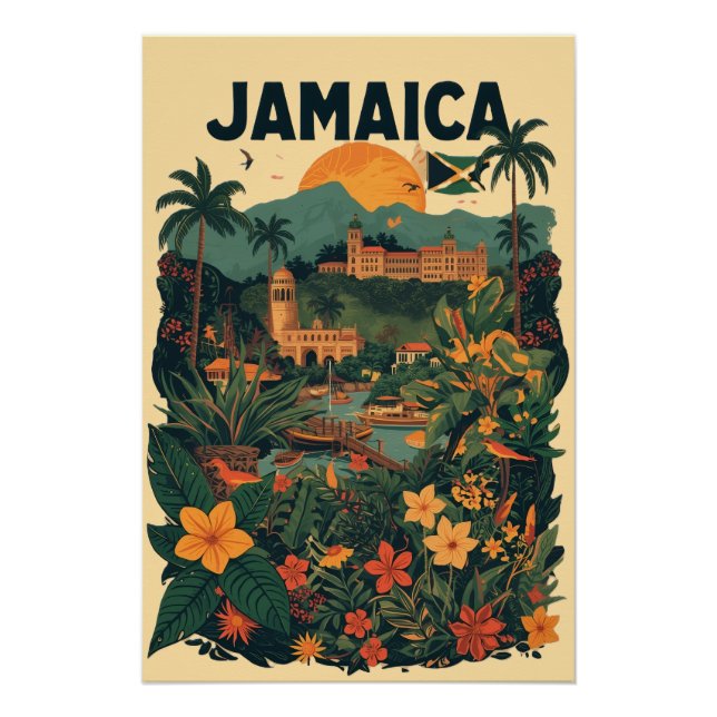 Póster Vintage Style Jamaica Travel Illustration (Anverso)