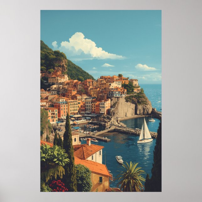 Póster Vintage Style Portofino Genova Italy (Frente)