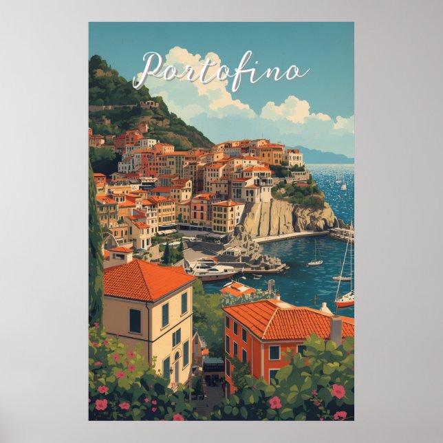 Póster Vintage Style Portofino Genova Italy (Frente)