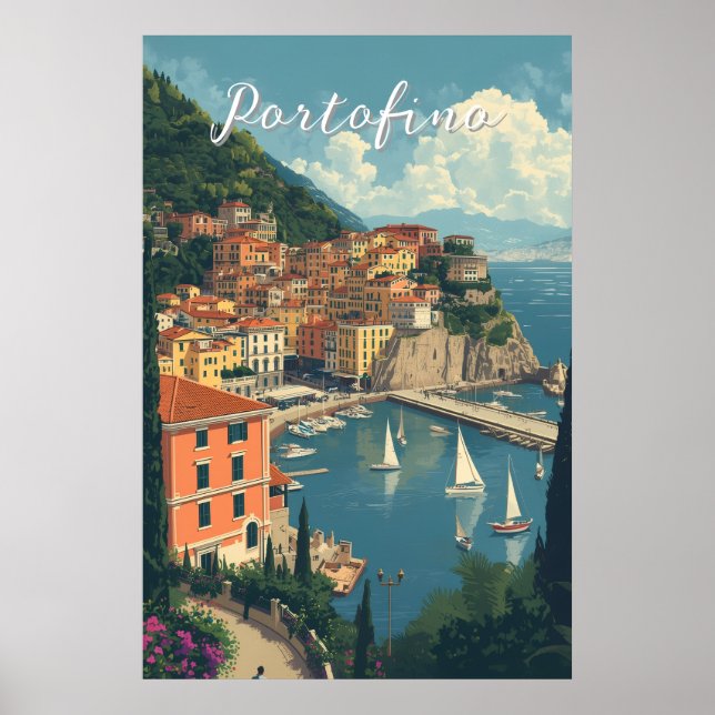 Póster Vintage Style Portofino Genova Italy (Frente)