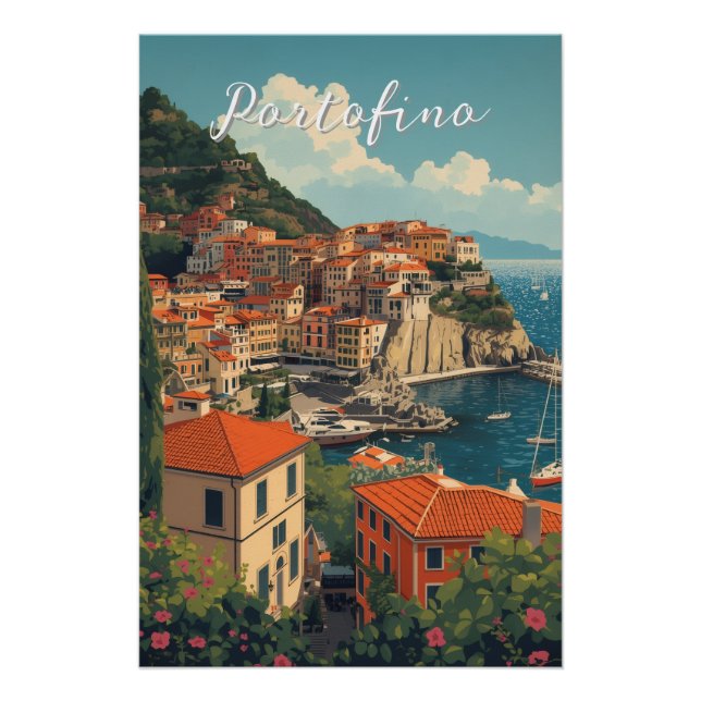 Póster Vintage Style Portofino Genova Italy (Anverso)
