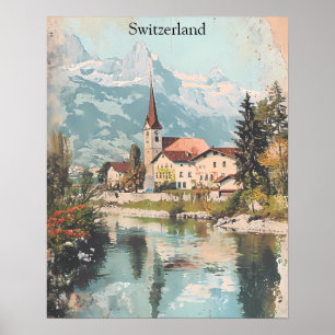 Póster Vintage Suiza Alpes suizos