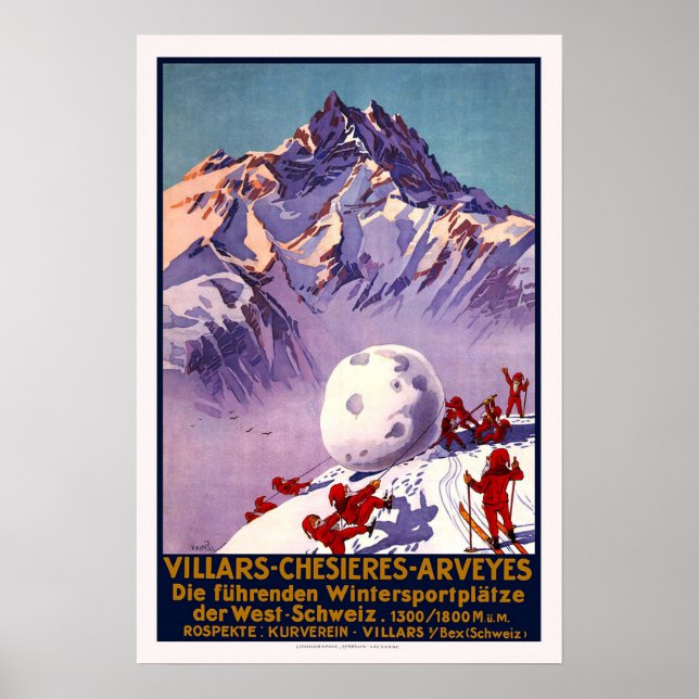 Póster Vintage Suiza Travel Ski (Frente)