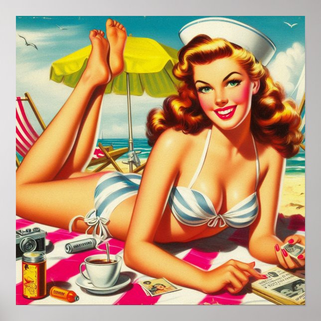 Póster Vintage Summer Beach Pin Up (Frente)