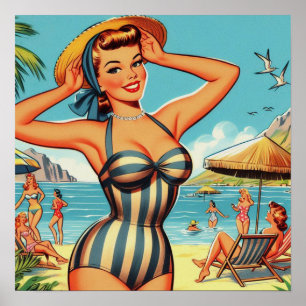 Póster Vintage Summer Beach Pin Up
