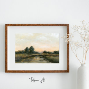 Póster Vintage Sunrise Landscape con River Bella Artes