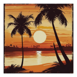 Póster vintage sunset at the beach