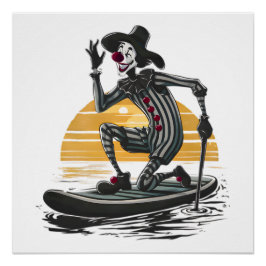 Póster Vintage Sunset Clown Paddleboarding