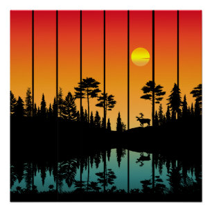 Póster Vintage Sunset Forest Sunrise Sceneration