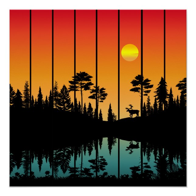Póster Vintage Sunset Forest Sunrise Sceneration (Anverso)