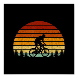 Póster Vintage Sunset Mountain Biking Gift Para La Montañ
