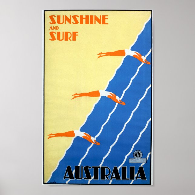 Póster Vintage Sunshine and Surf en Australia Travel (Frente)