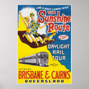 Póster Vintage Sunshine Route Brisbane & Cairns Australia