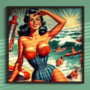Póster Vintage Surf Pin-up