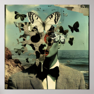 Póster Vintage Surreal Butterfly Man Wall Art Poster
