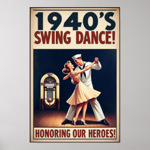 Póster Vintage Swing Dance Saludo al servicio