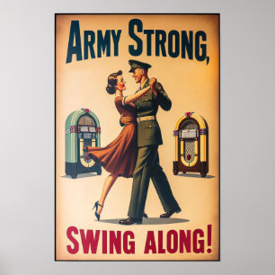 Póster Vintage Swing Dance Saludo al servicio militar