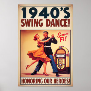 Póster Vintage Swing Dance Saludo al servicio militar