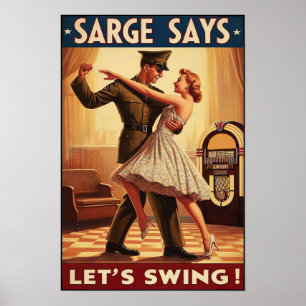 Póster Vintage Swing Dance Saludo al servicio militar