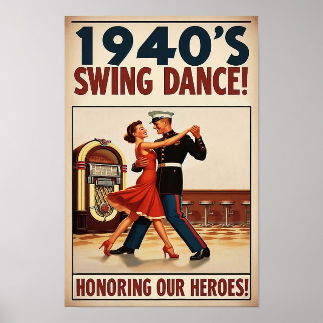Póster Vintage Swing Dance Saludo al servicio militar (Frente)