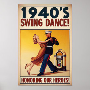 Póster Vintage Swing Dance Saludo al servicio militar