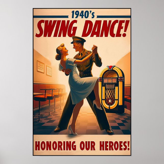 Póster Vintage Swing Dance Saludo al servicio militar (Frente)