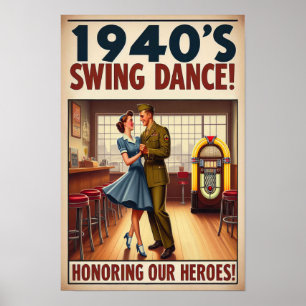 Póster Vintage Swing Dance Saludo al servicio militar