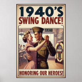 Póster Vintage Swing Dance Saludo al servicio militar