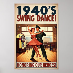 Póster Vintage Swing Dance Saludo al servicio militar