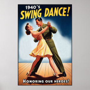 Póster Vintage Swing Dance Saludo al servicio militar
