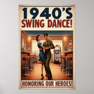 Póster Vintage Swing Dance Saludo al servicio militar