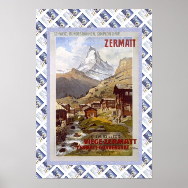 Póster Vintage Swiss Railway Poster Zermatt (Frente)
