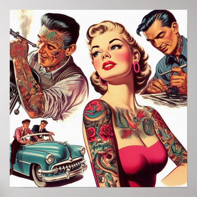 Póster Vintage Tattoo Old School Ilustracion (Frente)