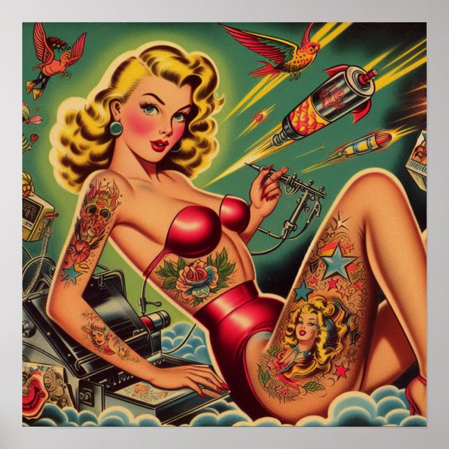 Póster Vintage Tattooed Pin Up (Frente)