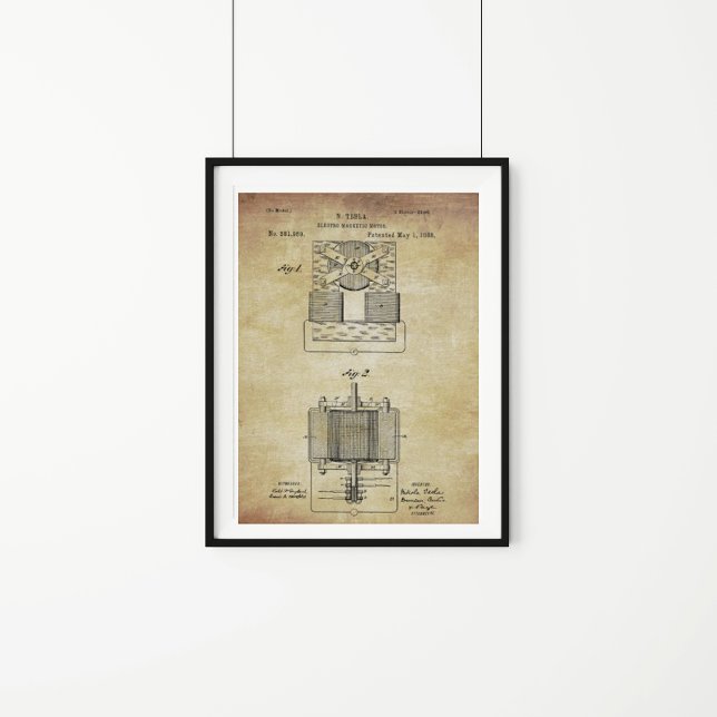 Póster Vintage Tesla Electro Magnetic Motor Patente (Subido por el creador)